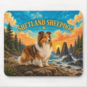 Shetland Sheepdog, Oregon Coast Vintage Watercolor Mouse Mat