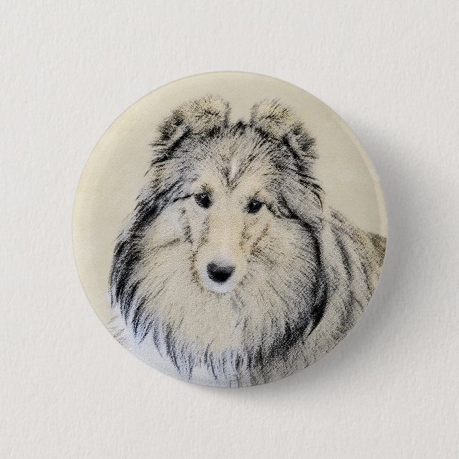 Shetland Sheepdog Painting - Cute Original Dog Art 6 Cm Round Badge (Front)