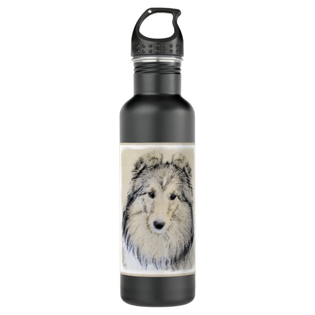 Shetland Sheepdog Painting - Cute Original Dog Art 710 Ml Water Bottle (Front)