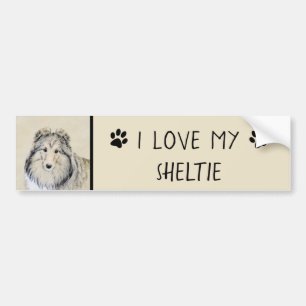 Shetland Sheepdog Painting - Cute Original Dog Art Bumper Sticker