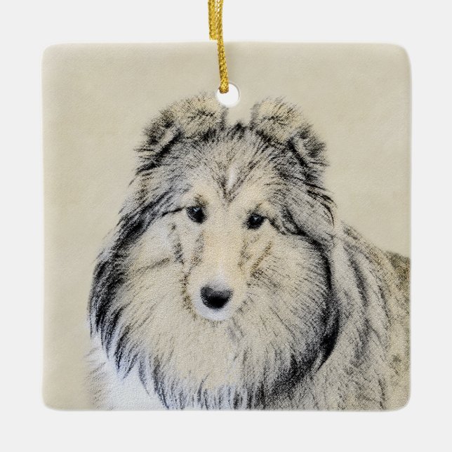 Shetland Sheepdog Painting - Cute Original Dog Art Ceramic Ornament (Front)