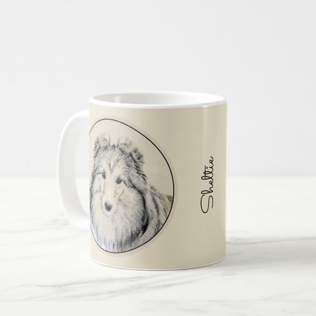 Shetland Sheepdog Painting - Cute Original Dog Art Coffee Mug (Front Left)