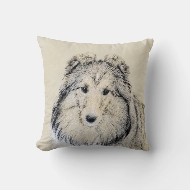 Shetland Sheepdog Painting - Cute Original Dog Art Cushion (Front)