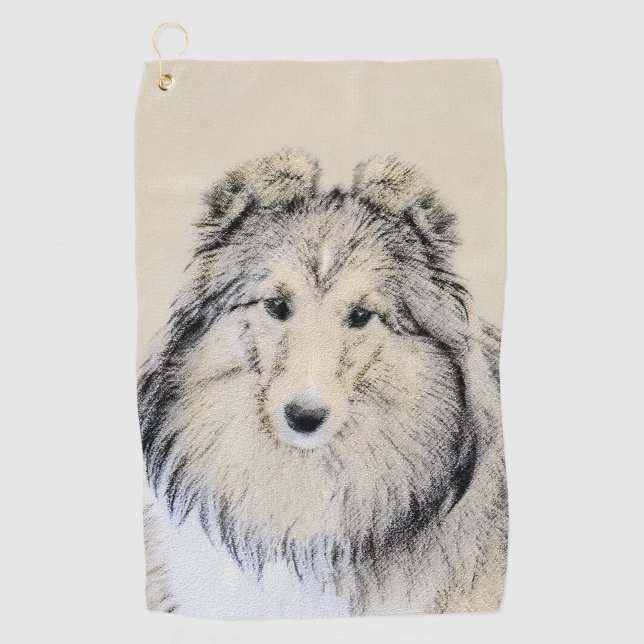 Shetland Sheepdog Painting - Cute Original Dog Art Golf Towel (Front)
