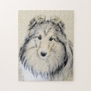 Shetland Sheepdog Painting - Cute Original Dog Art Jigsaw Puzzle