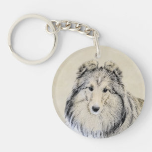 Shetland Sheepdog Painting - Cute Original Dog Art Key Ring