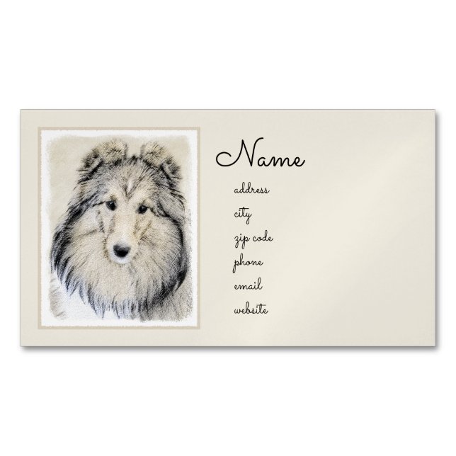 Shetland Sheepdog Painting - Cute Original Dog Art Magnetic Business Card (Front)