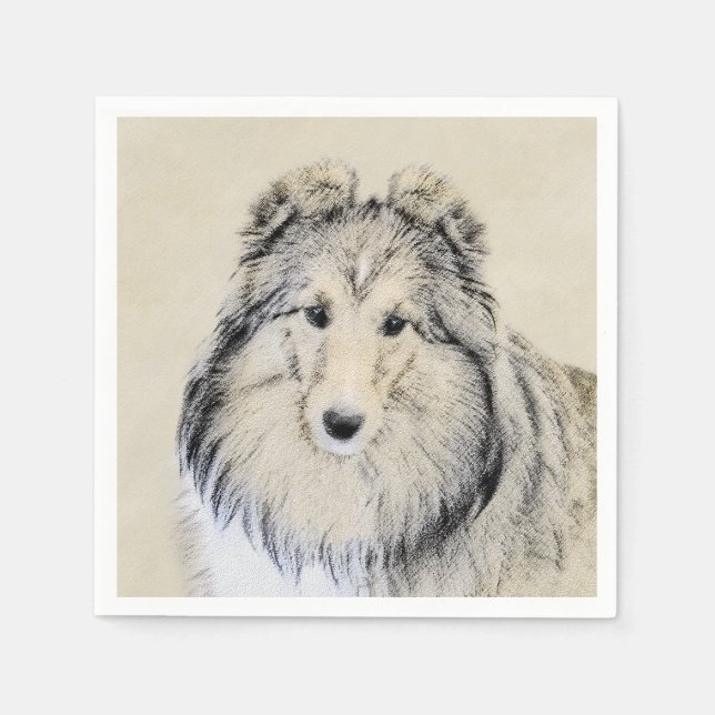 Shetland Sheepdog Painting - Cute Original Dog Art Napkin (Front)