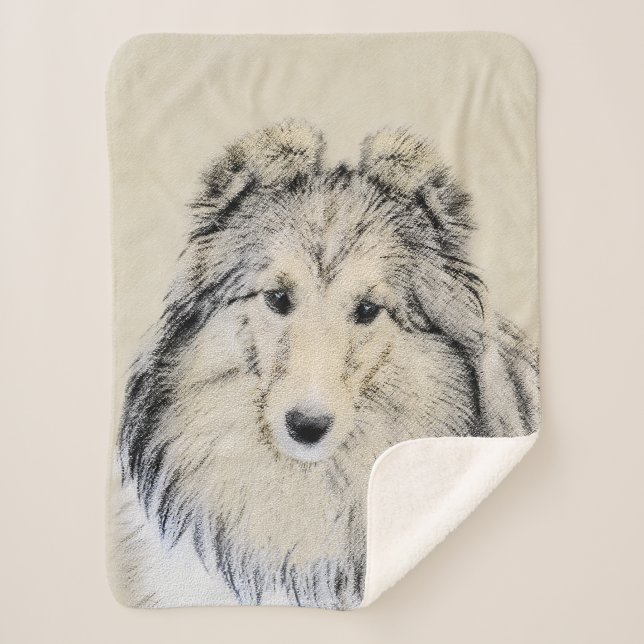 Shetland Sheepdog Painting - Cute Original Dog Art Sherpa Blanket (Front)