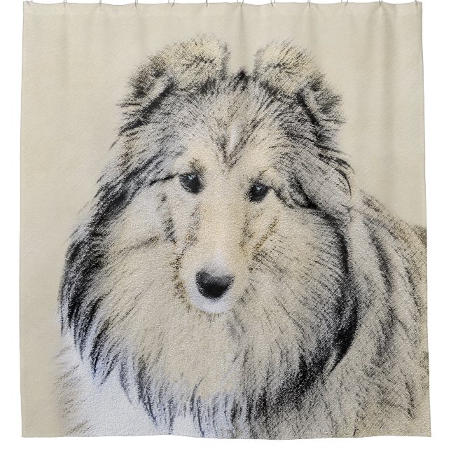 Shetland Sheepdog Painting - Cute Original Dog Art Shower Curtain (Front)