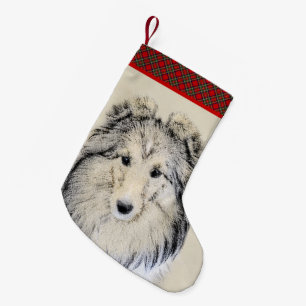 Shetland Sheepdog Painting - Cute Original Dog Art Small Christmas Stocking