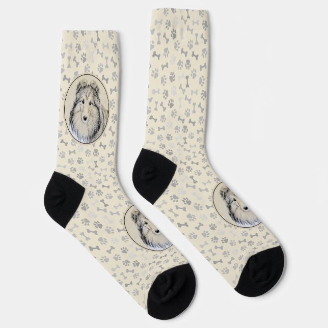 Shetland Sheepdog Painting - Cute Original Dog Art Socks (Right)