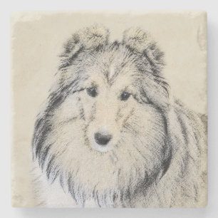 Shetland Sheepdog Painting - Cute Original Dog Art Stone Coaster