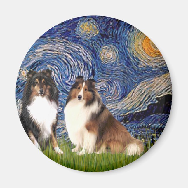 Shetland Sheepdog Pair - Starry Night Magnet (Front)
