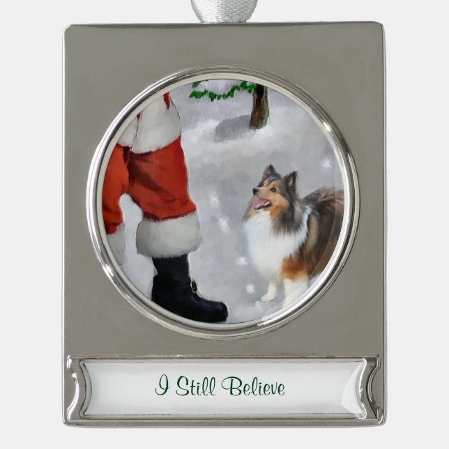 Shetland Sheepdog Personalised Christmas Silver Plated Banner Ornament (Front)