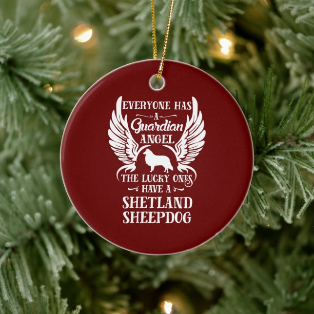Shetland Sheepdog pet dog guardian angel Ceramic Tree Decoration (Tree)