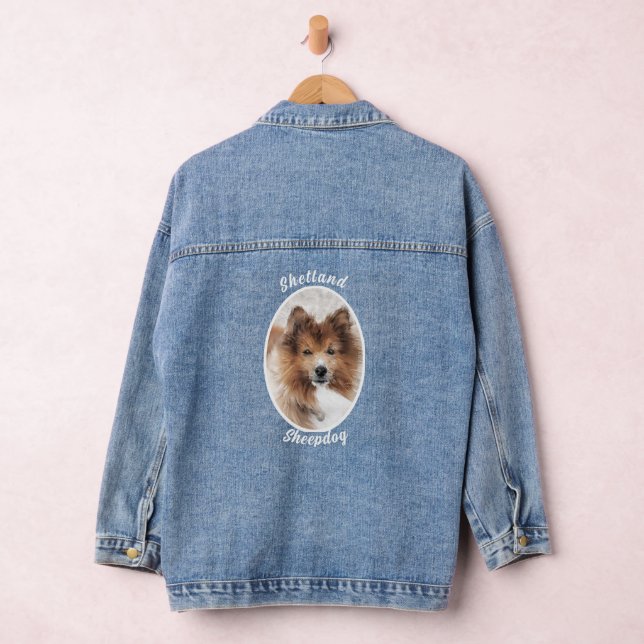 Shetland Sheepdog Pet Portrait Dog Breed Sheltie  Denim Jacket (Hangar)