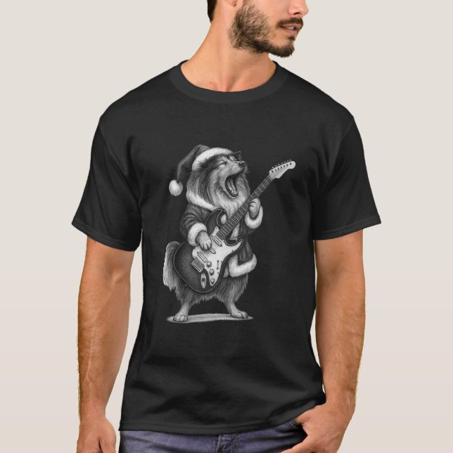 Shetland Sheepdog Playing Guitar Christmas Dog Lov T-Shirt (Front)
