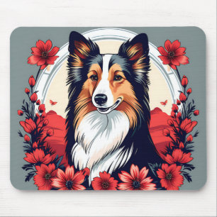 Shetland Sheepdog Portrait with Vibrant Flowers Mouse Mat
