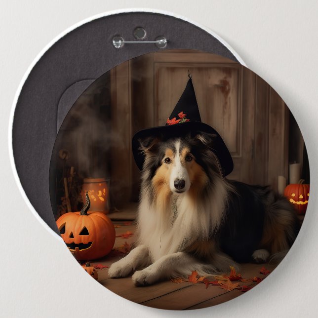 Shetland Sheepdog Pumpkins Halloween Scary  6 Cm Round Badge (Front & Back)