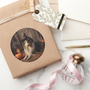 Shetland Sheepdog Pumpkins Halloween Scary  Classic Round Sticker