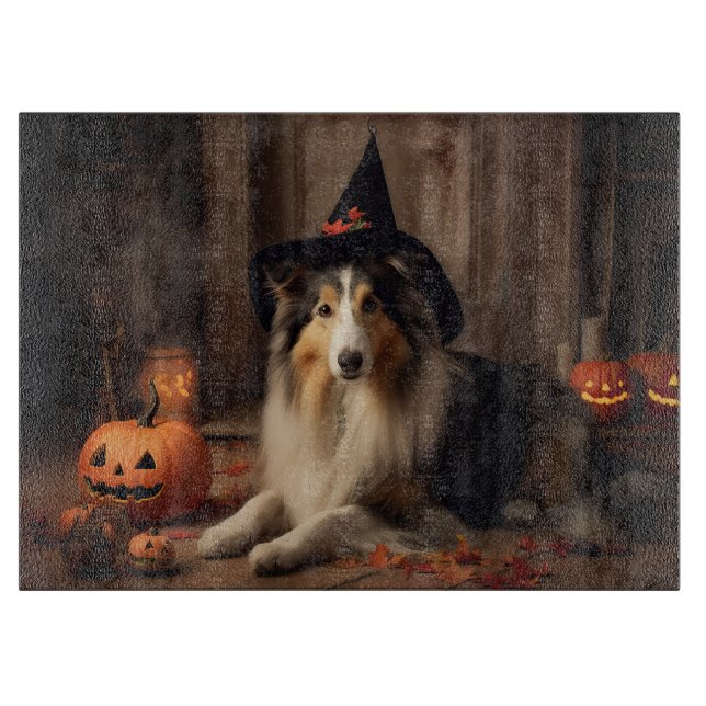 Shetland Sheepdog Pumpkins Halloween Scary  Cutting Board (Front)