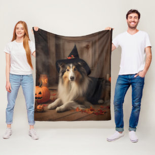 Shetland Sheepdog Pumpkins Halloween Scary  Fleece Blanket