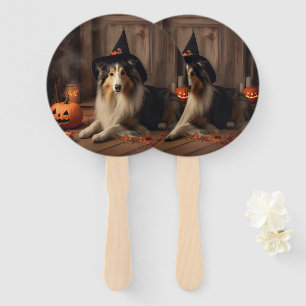 Shetland Sheepdog Pumpkins Halloween Scary Hand Fan