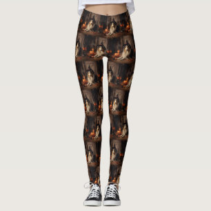 Shetland Sheepdog Pumpkins Halloween Scary Leggings