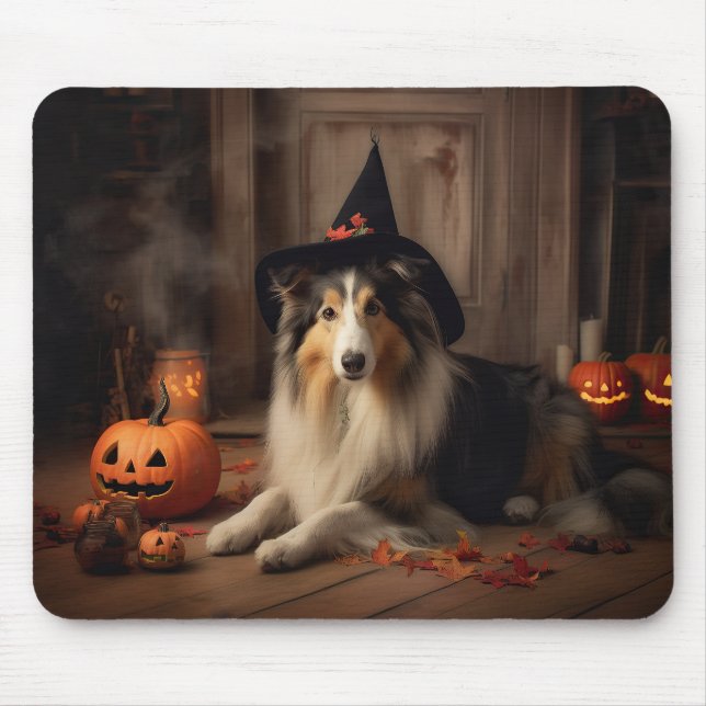 Shetland Sheepdog Pumpkins Halloween Scary  Mouse Mat (Front)