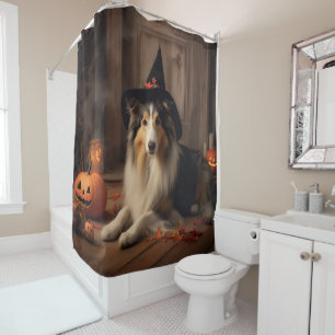 Shetland Sheepdog Pumpkins Halloween Scary  Shower Curtain