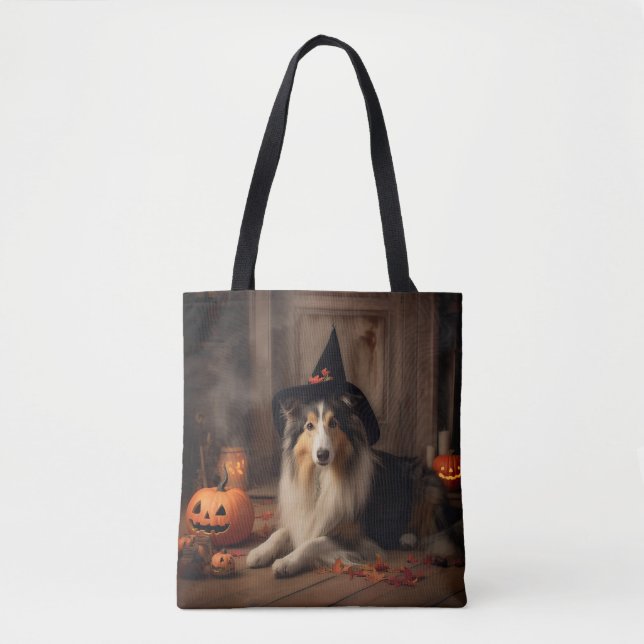 Shetland Sheepdog Pumpkins Halloween Scary  Tote Bag (Front)