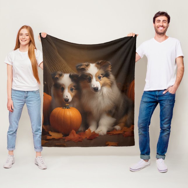 Shetland Sheepdog Puppy Autumn Delight Pumpkin  Fleece Blanket (In Situ)