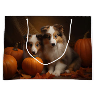 Shetland Sheepdog Puppy Autumn Delight Pumpkin  Large Gift Bag
