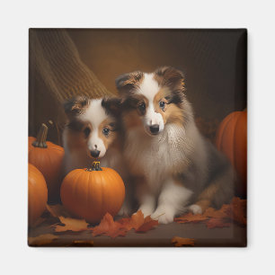 Shetland Sheepdog Puppy Autumn Delight Pumpkin Magnet