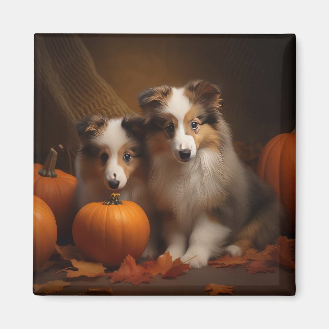Shetland Sheepdog Puppy Autumn Delight Pumpkin  Magnet (Front)