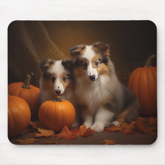 Shetland Sheepdog Puppy Autumn Delight Pumpkin  Mouse Mat (Front)