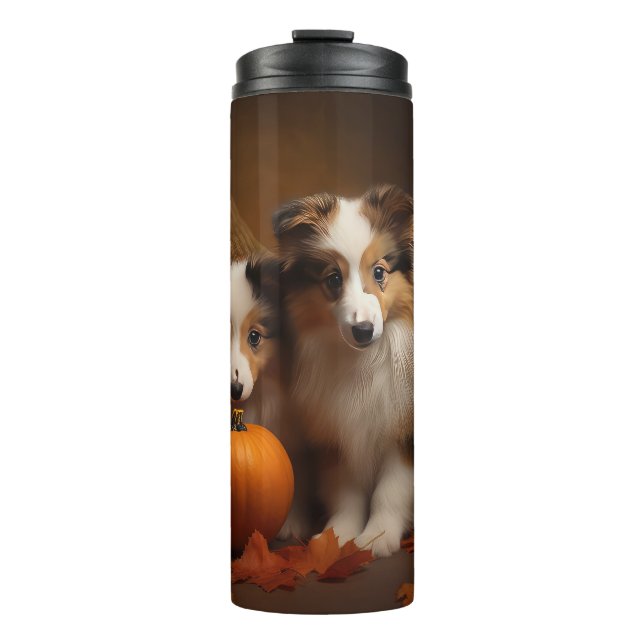 Shetland Sheepdog Puppy Autumn Delight Pumpkin  Thermal Tumbler (Front)