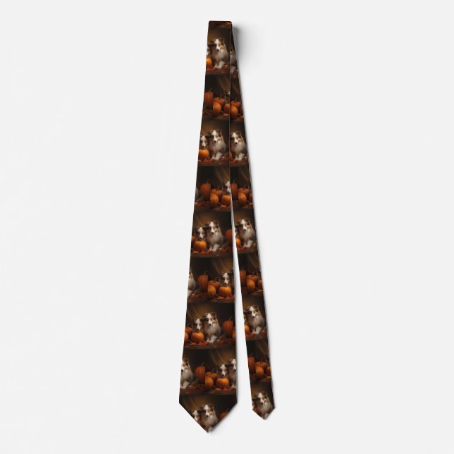 Shetland Sheepdog Puppy Autumn Delight Pumpkin  Tie (Front)