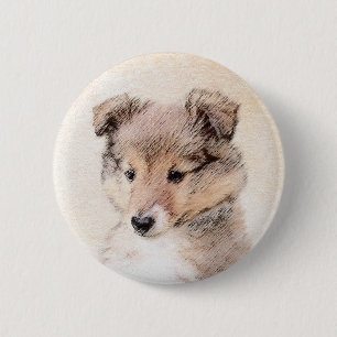Shetland Sheepdog Puppy Painting Original Dog Art 6 Cm Round Badge