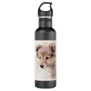 Shetland Sheepdog Puppy Painting Original Dog Art 710 Ml Water Bottle
