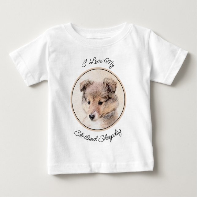 Shetland Sheepdog Puppy Painting Original Dog Art Baby T-Shirt (Front)