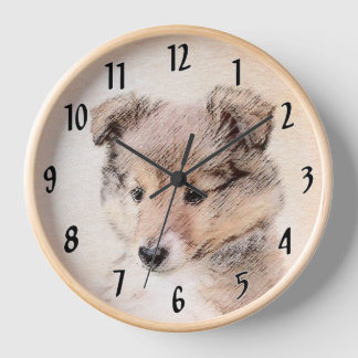 Shetland Sheepdog Puppy Painting Original Dog Art Clock