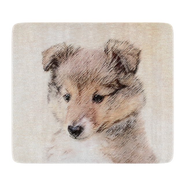 Shetland Sheepdog Puppy Painting Original Dog Art Cutting Board (Front)