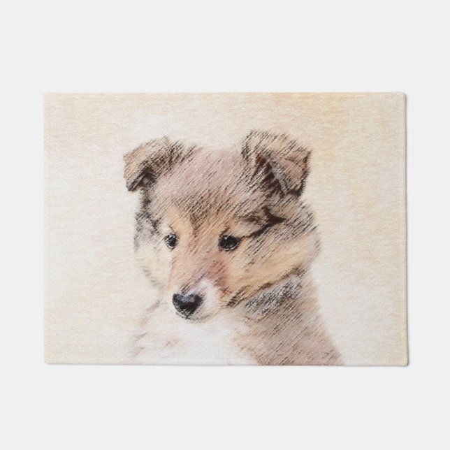 Shetland Sheepdog Puppy Painting Original Dog Art Doormat (Front)