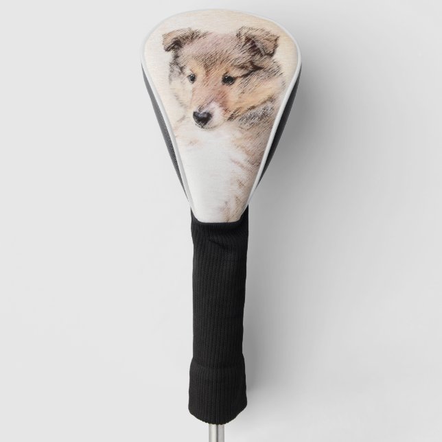 Shetland Sheepdog Puppy Painting Original Dog Art Golf Head Cover (Front)