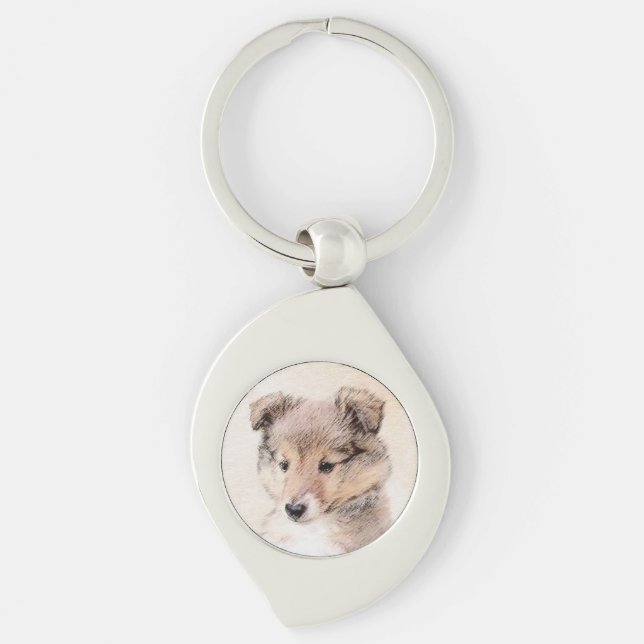 Shetland Sheepdog Puppy Painting Original Dog Art Key Ring (Front)