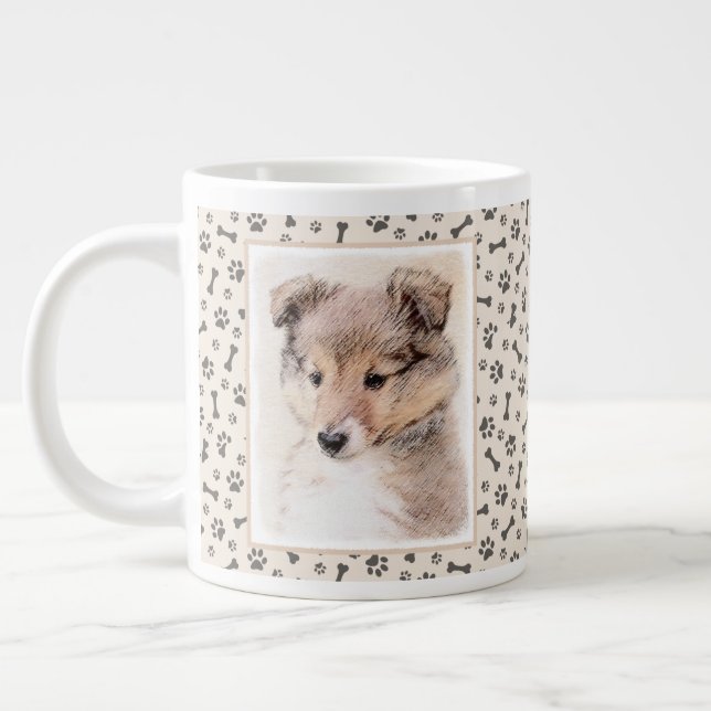 Shetland Sheepdog Puppy Painting Original Dog Art Large Coffee Mug (Left)