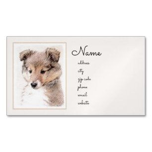 Shetland Sheepdog Puppy Painting Original Dog Art Magnetic Business Card