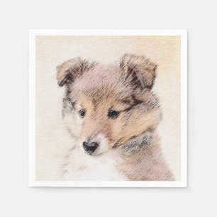 Shetland Sheepdog Puppy Painting Original Dog Art Napkin